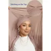 Abbigliamento etnico Hijab istantaneo Foulard in chiffon Donne musulmane Velo Islam con berretto coordinato Cappucci in jersey attaccati Cofani Turbante