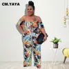 cm.yaya Donna Plus Size Tuta Stampa floreale Manica corta Sl Collo Tute larghe Fi One Piece Tuta Summer Outfit l6jC #