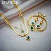 Necklace Earrings Set XIYANIKE 3pcs Heart Pendant Jewelry Fashion Zircon Inlay Retro Court Style Women Trend Accessories Gifts For