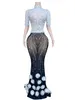 White Black Mesh Fr Sheer Half Sleeve LG DR For Women Beaded Birthday Queen Elegant Outfit Singer Stage Wear I3A2#