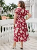 Kobiety wiosna lato Lato krótkie talia wysoka talia plus size Dr Casual Fi Fi Floral plisował linię LG DR J3MK#