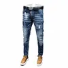 fi Designer Mannen Jeans Retro Blauw Stretch Slim Fit Painted Ripped Jeans Mannen Koreaanse Stijl Vintage Casual Denim Broek hombre l0tI #