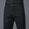 2024 Мужские эластичные черные джинсы в классическом стиле Busin Fi Роскошные чистые черные облегающие джинсовые брюки Мужские брендовые повседневные брюки v67X #