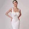 Vestidos de trabajo 2024 Mujeres de verano Sexy Cuello cuadrado Sin respaldo Negro Blanco Flor Vendaje Falda 2 piezas Conjunto de punto Bodycon Club Party