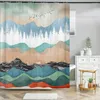 Cortinas de ducha Pintura de estilo de arte japonés Cortina de baño Montañas Tela de poliéster lavable Baño impermeable Decoración del hogar