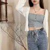 Kobieta T-shirt Summer Bow Solid Kolor krótkie cienkie damskie swetra Koreańska Fi Casual Sun Protecti 2024 Top Women Clothin M3QR#