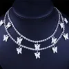 Vlinder Choker Kettingen Goud Zilver 2 Lagen Designer Dierenhanger Iced Out Ketting Mode Strass Hip Hop Bling Sieraden Wo2756