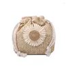 Shoulder Bags Women Casual Straw Bag 2024 Cute Woven Ins Bucket Personality Girl Drawstring Sunflower One Messenger Party
