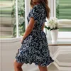 boho blommor tryck ruffles kvinnor dr 2022 sommar sexig v hals kort ärm en linje chiff mini dres strand vacati sundr 16cr#