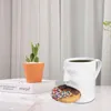 Tazas Taza de café Té de cerámica elegante con soporte para galletas Forma de cara creativa Agua para la oficina en casa