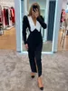 Clacive Bodycon Black Patchwork Dress Elegant Ruffle Collar Long Sleeve Office Midi Fashion Slim Slit Dresses For Women 240315