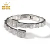 THE BLING KING 7mm Baguette Manchette Bangel Micro Pavé Bling Carré Cubique Zircone Bracelet De Luxe Poignet Rappeur Bijoux Punk Bracelet 2252a