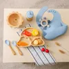 Cups Dishes Utensils Baby Bamboo Wooden Tableware Set Clouds Dinner Plate Sun Bowl With Silicone Suction Fork Spoon Cup Baby Dinnerware Feeding Gift 240329