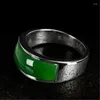 Cluster Rings Est Tian Biyu Saddle Open Ring S925 Silver Inlaid Emerald National Style Natural Jadeiteelegant Jade Fine Jewelry