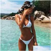 Dames Badmode Zomer Nieuwe Dames Y Pure Kleur Bikini Mticolors Effen Badpak Metaal Europese en Amerikaanse Wind Sli Fit Badpakken Dro Dhosg