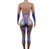 Colorido Rhineste Borboleta Bodyc Macacões Lg Mangas Mulheres Dança Bodysuits Showgirl Trajes de Palco Partido Romper Hudie x3iz #