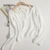 Womens Sweaters Wdmsna Y V-Neck Halter Lace Up Sweater Long Sleeve Knitted 2023 Autumn Slim Sueter Mujer Crop Top Women Drop Delivery Otr0C