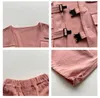 Clothing Sets 2024 Autumn Boys Fashion Pink Loose Soft Washed Cotton Waistcoat And Cargo Pants 2pcs Clothes Set Outfits