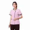 summer Cleaning Service Uniform Breathable Thin Hotel Guest Room Work Clothes Stand Collar Restaurant Waiter Short Sleeve Large 962d#