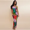 Casual Dresses Canwedance Sexy Party Dress Strapless Shiny Floor Length Colorful Print Pleated Slim Fit Evening Mujer Vestidos