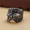 Clusterringen BOCAI S925 Zilver Prachtig vervaardigde Vijfpuntige Ster Draak Patroon Bloem Brede Rand Ring Voor Vrouwen Fashiona Sieraden