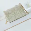 Luxury small evening bag plain gold metal clutch bag mirror quality crossbody flap bag Embroidered Satin Sequins Glass Pearls & Ruthenium-Finish Metal with box