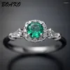 Med sidogenar Boako Big Green Stone Ring for Women Wedding Bands Engagement Square Crystal Rhinestone Thin Chic Silver Rings Anillos