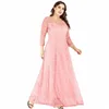 Edru Plus Size Femmes Dentelle Soirée Dr 3/4 Manches A-ligne Rose Lg Large 4XL 5XL 6XL Mère de la Mariée Dr SJ-1868 J7MZ #