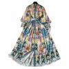 2024 Urlaub Paisley Print Party Dr Damen Stand LG Ärmel Einreiher Blumendruck Gürtel Chiff Maxi Robe Vestidos t4Kt #