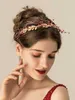 crystal Wedding Red Beads Leaf Headband Hair Vine Gold Bridal Headpiece, Fr Hair Accories for Brides Bridesmaid D0AW#