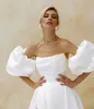 Elegante Satijnen Bruiloft Dr Korte Pofmouwen 2024 Eenvoudige Effen Witte Bruidsjurk A-lijn Zijsplit Sweep Trein Vestido de Novia d626 #