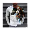 T-shirts pour hommes 4 couleurs Eagle Print Hommes T-shirts Street Trend Impression 3D Plus Taille Manches longues Drop Livraison Vêtements Vêtements Tees Dhpe8