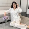 Home Clothing Jacquard Satin Pajamas Set Lapel Long Sleeve Shirt Pants 2Pcs Sleep Suit Women Rayon Nightwear Femme Sleepwear Pyjamas