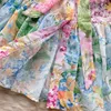 NOUVEAU Summer Holiday Beach Court Dr Stand Femmes Lg Lanterne Manches Floral Print Ses Lacets Chiff Lâche Robes 6362 m0EH #