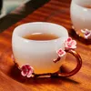 Conjuntos de chá chinês esmalte flor decoração teacup fantasia azul azul copo mestre copo feito à mão bule de chá