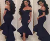 Dark Navy Mermaid Backless Evening Dresses High Low Prom Gowns Front Short Long Back Party Dresses robe de soiree abendkleider1731735