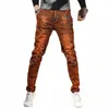 Zgrane vintage Orange Dżinsy Mężczyźni Autumn Slim Fit Straight Leg Pants Streetwear Casual Patwork Denim Spodni CP2096 M0SD#