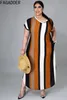 fagadoer plus size Lose Dr XL-5XL Women Summer Short Sleeve Maxi Dr Fi Stripe Print Round Neck Casual Vestidos 2022 C0IR#