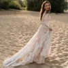 LG Puffy Rleeves Allover Lace Boho Elopement Suknie ślubne niestandardowe wykonane linię v dekolcie bohemian plaż