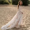 LG Maniche a sbuffo Allover Lace Boho Elopement Abiti da sposa Custom Made A Line Scollo a V Nappa Bohemian Beach Matrimonio modesto Dr r6pp #