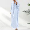 Robes décontractées femmes chemise ample robe rayée impression bouton revers manches longues grande taille col en v coton lin robe