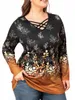 Frühling Damen Plus Size Kleidung, 1XL-6XL Plus Size Cross Cut Out T-Shirt, lässiges V-Ausschnitt Lg-Ärmel-T-Shirt V0Wg #