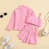 Clothing Sets 2-7Y Girls Summer Fall Clothes Solid Color Long Sleeve Lapel Button Shirt Camisole Crop Tops Shorts Children Outfits 3Pcs Set