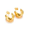Boucles d'oreilles créoles en acier inoxydable, métal en forme de C, couleur or, Zircon de haute qualité, Texture imperméable, bijoux géométriques, cadeau pour femmes