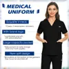 Uniforme médical d'infirmière unisexe, couleur unie, hauts de gommage pour femmes, uniforme d'infirmière décontracté, chemise clinique à col en V, vêtements de travail pour médecin 51b2 #