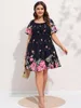 Finjani Allover Floral Print Shirred midi Dr Plus Size Lantern Sleeve Dres dla kobiet 2023 Summer i8gh#