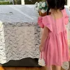 Summer Girl Dress Solid Cotton Lovely Ruffle Sleeveless Party Dresses for Children Casual Clothing Kids Fashion Style 240326