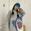 uomini dolcevita Shark maglione degli uomini 2023 inverno Patchwor Harajuku stile coreano collo alto oversize grigio dolcevita per gli uomini D4fK #