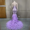 Purple Rhinestes Feather Dr Women Singer Party LG Dr Evening Dres Festival Outfit Stage Firar Costum XS7387 U0CX#