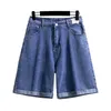 150kg Plus Taille Femmes Cinq Points Denim Shorts Hip 150 Été Taille haute Lâche Pantalon large Bleu Noir 5XL 6XL 7XL 8XL 9XL x2lM #